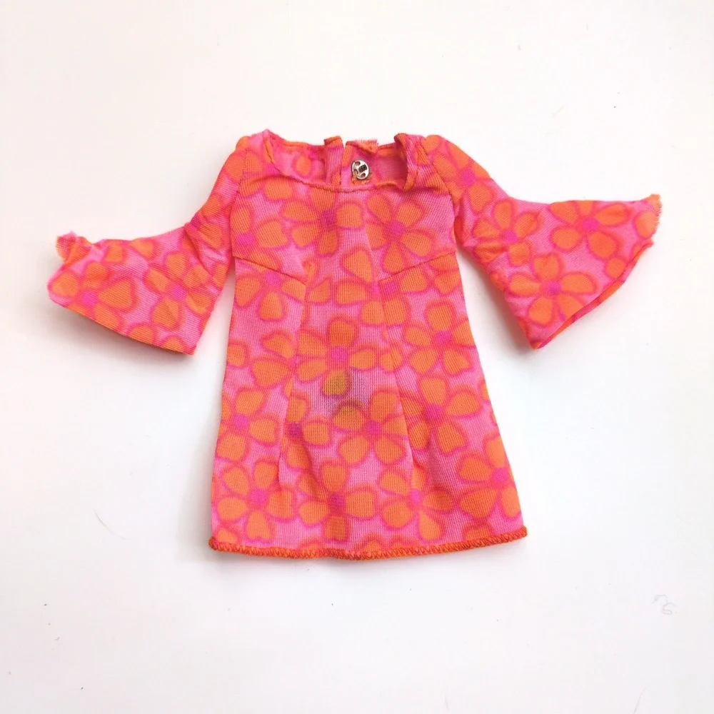 Vtg 1969 Mattel PJ Barbie #1113 Dress Pink Orange Floral Mod Bell Sleeve Japan